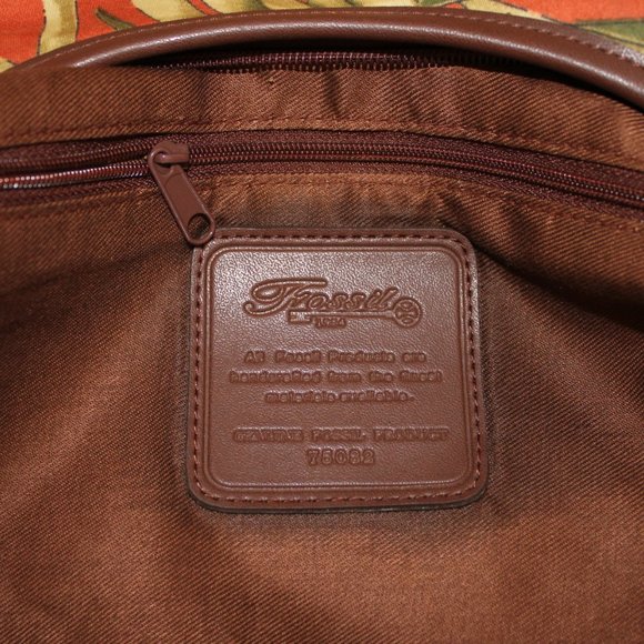 Fossil Rust Orange and Gold Print Fabric Shoulder Bag - Picture 9 of 9